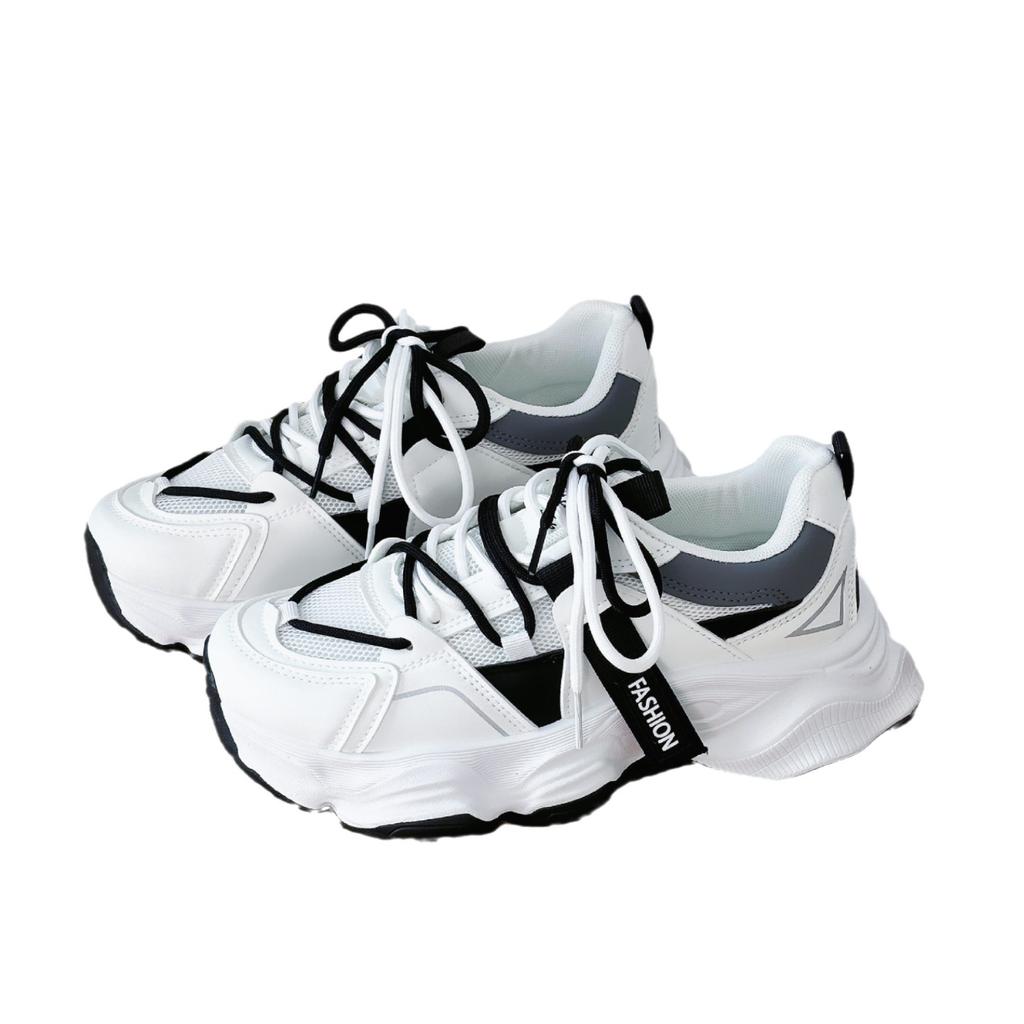 Women's Thick Leather Mesh Sports Shoes Women's Casual Sports Shoes Thick Soled Vulcanized Shoes Fashionable and Versatile