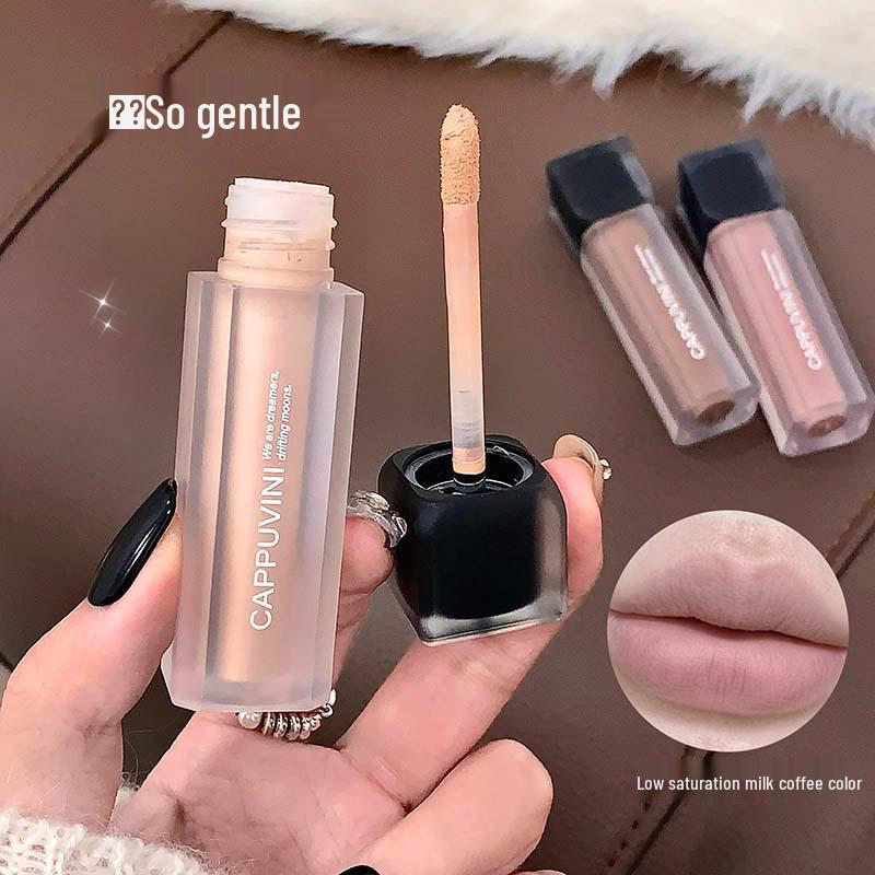 Cappuvini Obsidian Star Moon Matte Lip Glaze: Soft Mist Matte Nude, Long-lasting European & American Black Lipstick.