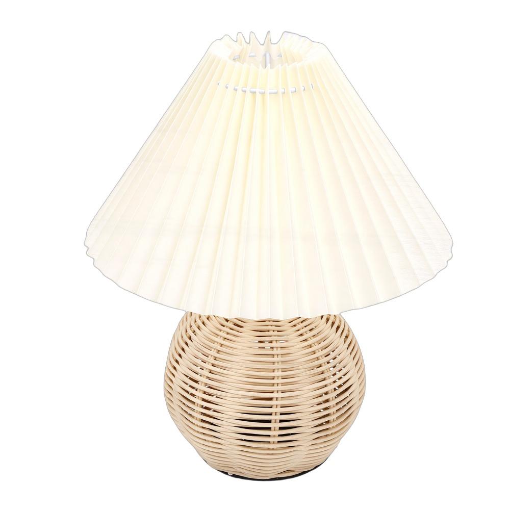 Soft Light Rattan Base Lamp Fabric Lampshade Bedside Table Lamp Modern Nightstand Lamp Bedroom