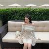 Temperament Socialite High-end Sexy One-word Shoulder Dress Women's New Slim and Thin Tutu Dress Black Birthday Dress