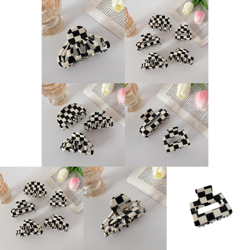 Stijlvolle Zwart-Wit Geruite Geometrische Haarklem voor Dames