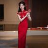 Red Embroidery New Chinese Sleeveless Long Improved Cheongsam Women's Premium Bridal Toast Engagement Door Dress