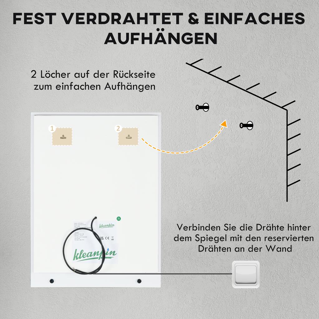 Großer Kosmetikspiegel mit Beleuchtung und Ablage, Beleuchteter Badezimmerspiegel mit 3 Farbhelligkeiten, Intelligente Touch-Steuerung, Antibeschlag