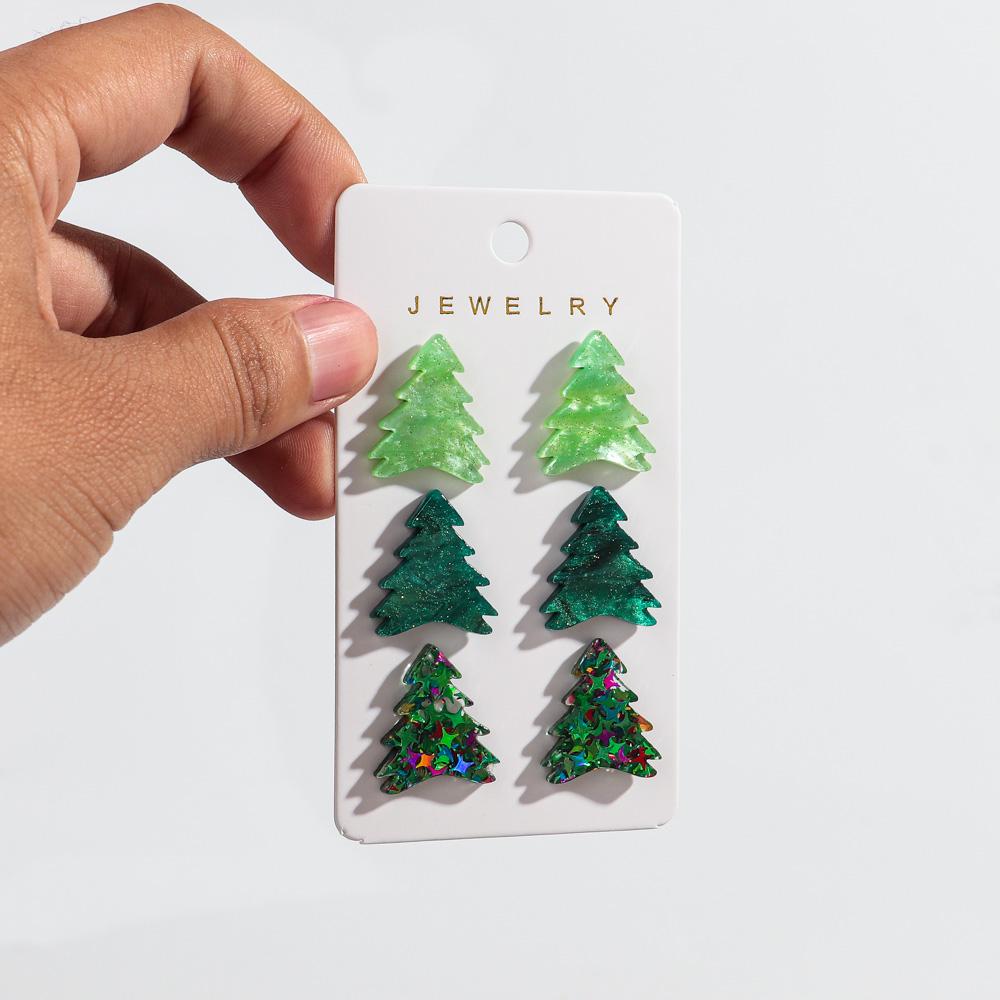 3Pairs/Set Christmas Acrylic Stud Earrings for Women Lovely Gingerbread Man Xmas Tree Snowman Earring Cute Jewelry Party Gift