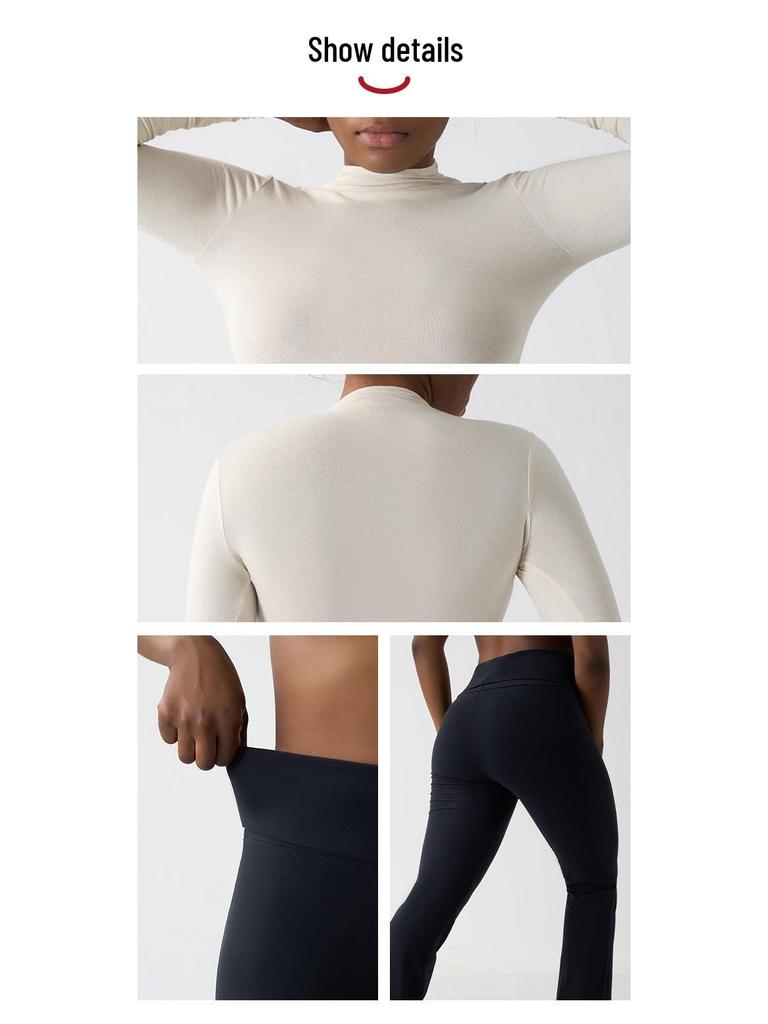 Cross-border Cotton-Modal Nude Yoga Suit: High-Waist Long Sleeve Fitness & Casual Sportswear Set