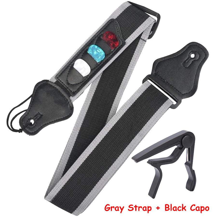 

1set 100cm+ Gray Guitar Straps with 3pcs SLL Pick Aluminum alloy Capo Guitar Ukulele Bass String Instrument Accessories