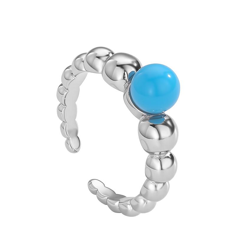 925 Silver Trendy Blue Turquoise Bean Finger Rings For Women Fashion Wedding Engagement Party Charm Jewelry