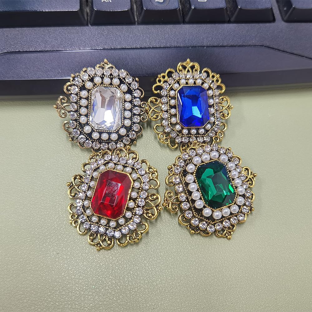 Vintage Rhinestone Brooch for Women Girls Baroque Rectangle Crystal Simulation Pearl Corsage Wedding Gift