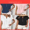 Vintage Linen Cotton Blouse With V Neck Short Sleeves For Casual Office Wear