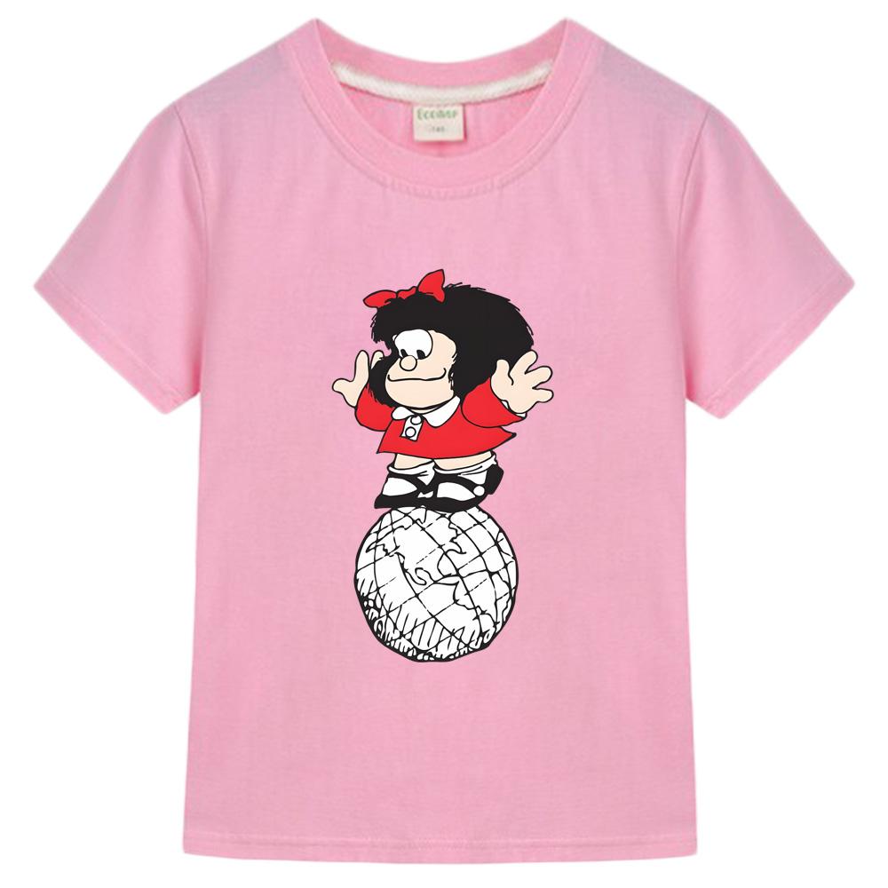 Summer new style 100% Cotton T-shirt Mafalda Comic Boy Cartoon Print Tops Kids Clothes Girls One Piece Print Anime O-neck Tees Cute T-shirt