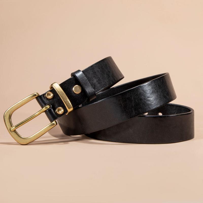 First Layer Cowhide Belt, Simple Copper Pin Buckle Men's Decorative Versatile Leather Belt