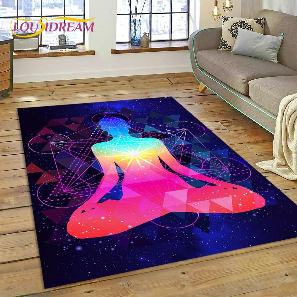 3D Yoga Meditation Rainbow 7 Chakra Carpet Rug for Bedroom Living Room Home Sofa Decoration,Children Game Large Decor Floor Mat