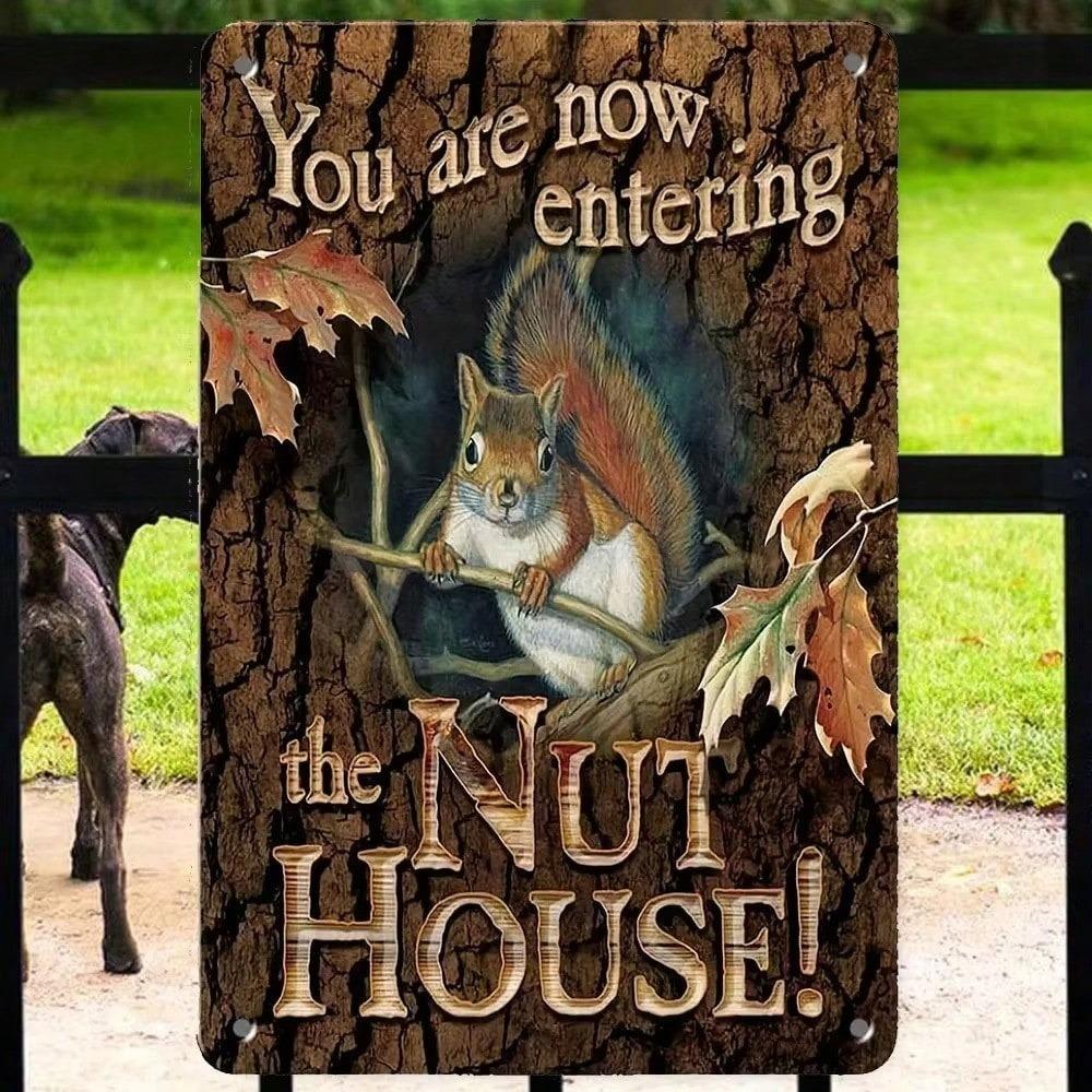 Vintage Tin Sign Squirrel Nut House Metal Art Wall Decor Home