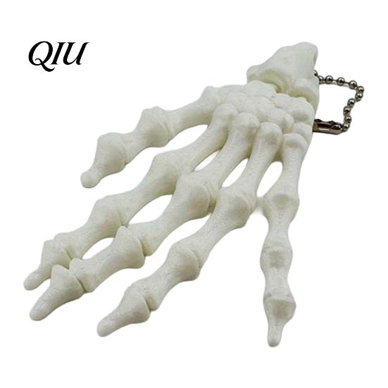 Halloween Skeleton Pendant Hand Keychain, with Hanging Chain 3D Printed Ornament, Movable Dark Trendy Keychain Joint Design Skull Palm