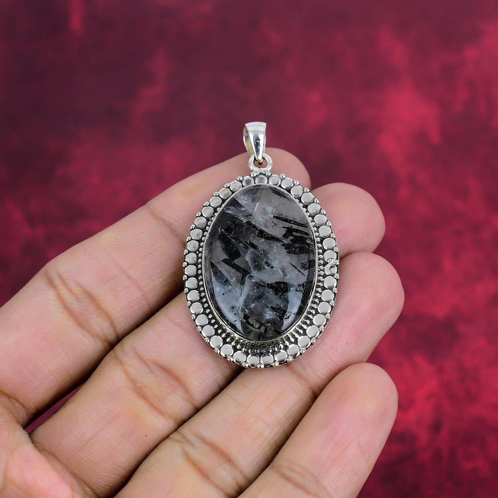 Black Rutile Pendant, 925 Solid Sterling Silver Gemstone Jewelry, Handmade Pendant, For Thanksgiving