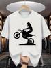 Unisex White Tee Motocross Rider Silhouette Sport Minimal Graphic Print Crew Neck Short Sleeve Summer Casual Male Cotton Street Top