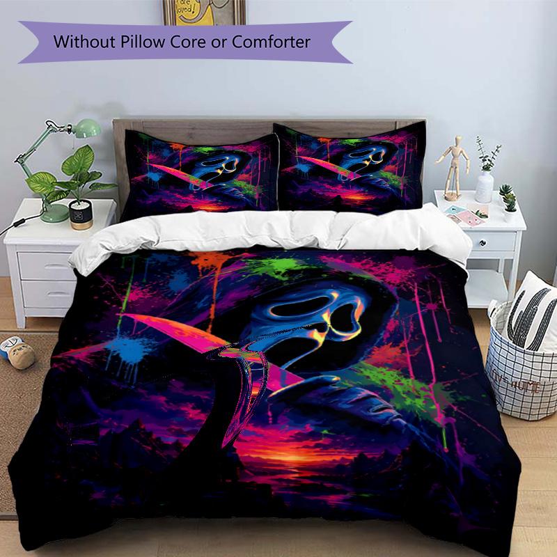 3pcs Duvet Cover Set (1*Duvet Cover + 2*Pillowcase, Without Core), Ghostface Print Bedding Set, Bedroom Decor, All‑Season, Gift