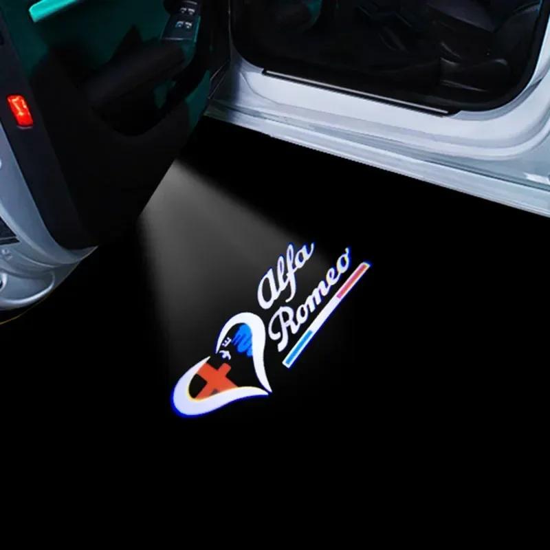 3D 2Pcs For Alfa Romeo 159 Giulia Giulietta Mito Stelvio Brera Spider LED Car Door Logo Lights Projector Laser Ghost Shadow Lamp zl6