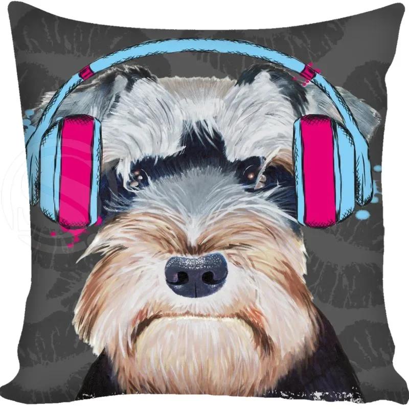 Cartoon Funny Dog Schnauzer Fashion Style Square Pillowcase Zipper