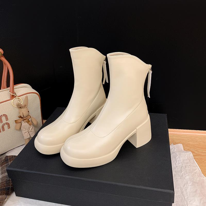 Short boots women's new autumn and winter small white round-headed Martin boots thin boots
