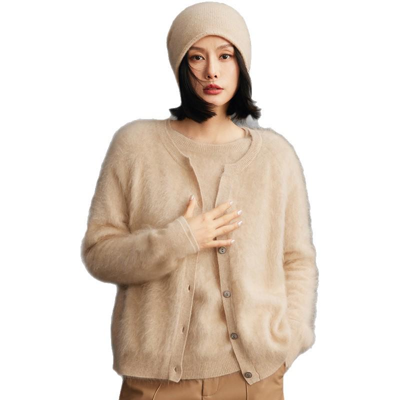 Women's Brushed Cashmere Cardigan - Autumn/Winter 2025 Thickened V-Neck Button-Up Sweater Coat