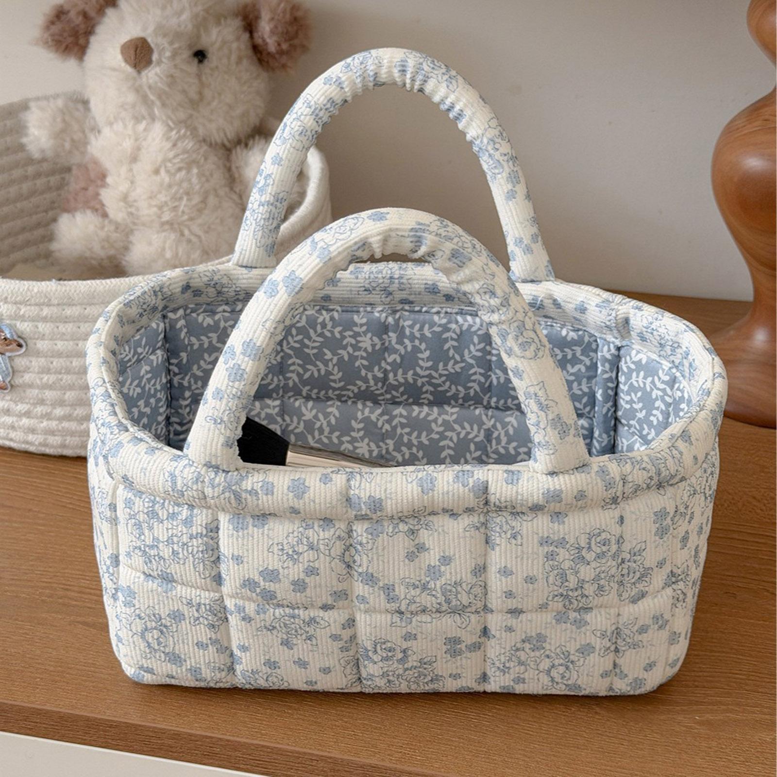 

Floral Laundry Nursery Hamper Aesthetic Collapsible Multi-Purpose Boho Organizer with Handles for Diapers Wipes Baby Essential синий