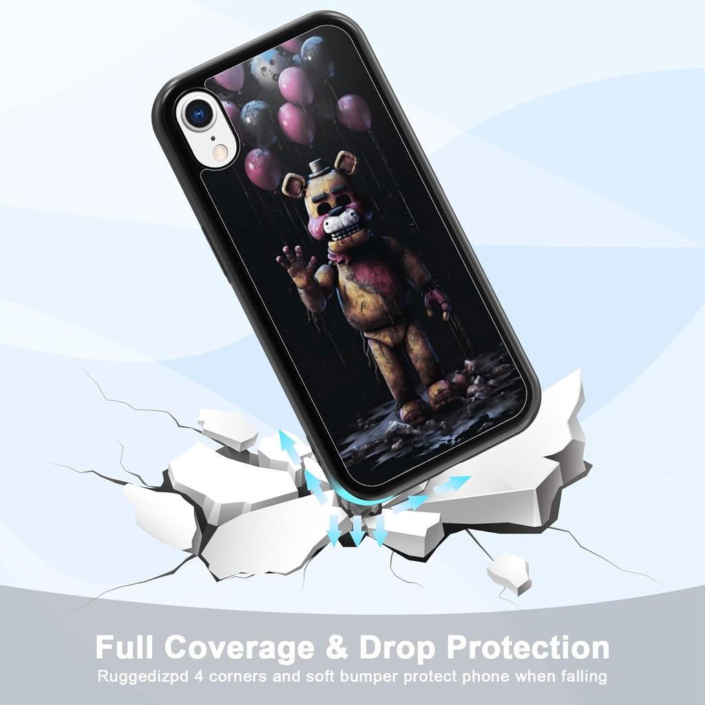 Black Cute FNAF Phone Case Fit for iPhone XR, TPU Shockproof Protective iPhone Case Horror Five Nights Video Game Phone Cover Gift for Boy Girl Men