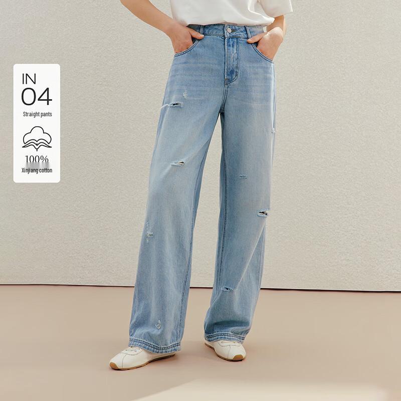 INMAN Women s Vintage Raw Edge Ripped High-Waist Straight Denim Pants 29
