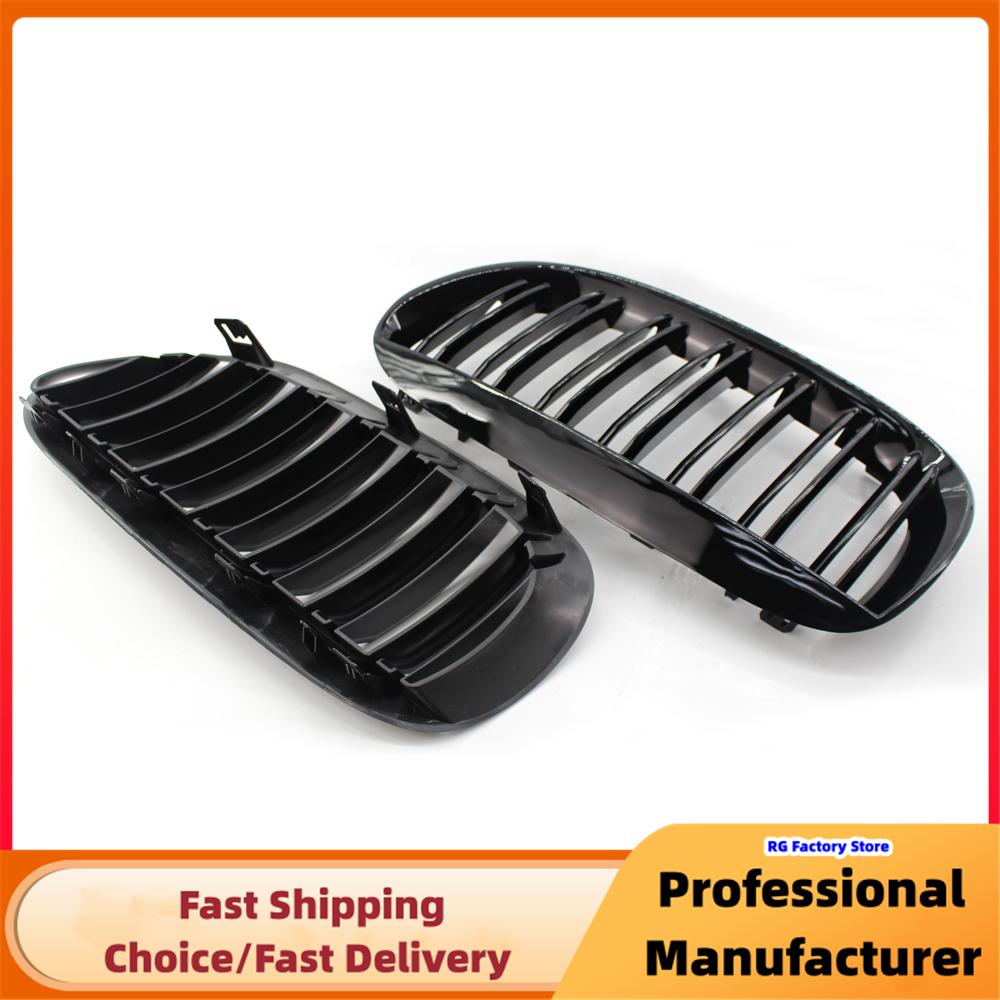 Front Kidney Bumper Grill Grille For BMW 6 Series E63 E64 2004-2010 1Pair Glossy Black Racing Grill Double Slat Cover