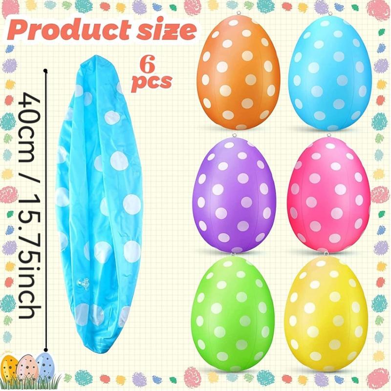 

Set of 6 Multicolored Polka Dot Classic Style Plastic Inflatable Easter Eggs, Designed for Easter Holiday Decorations.