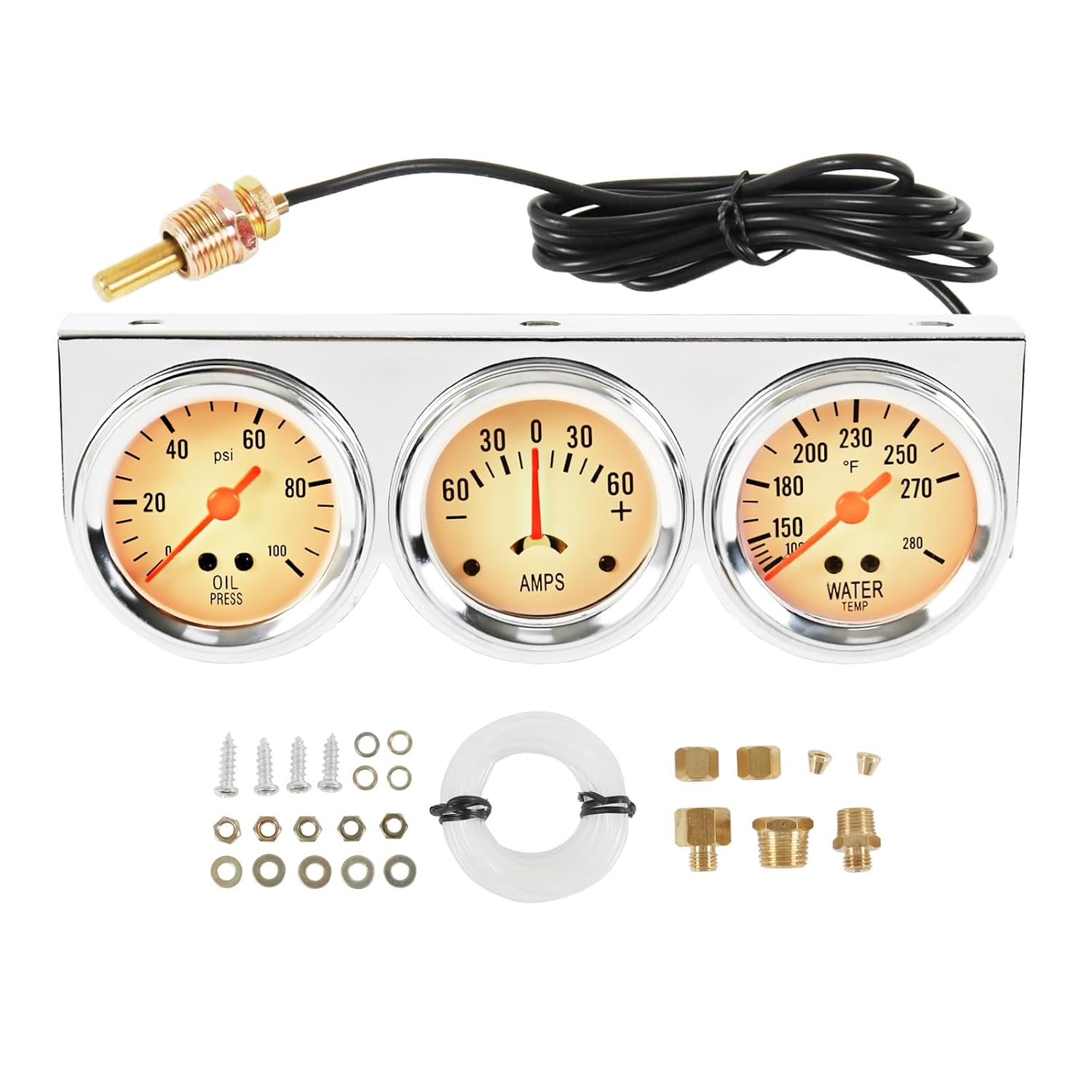 JDMSPEED 2  52mm Triple Gauge Set Kit (Oil Pressure + Water Temperature + AMP Meter) 3-in-1
