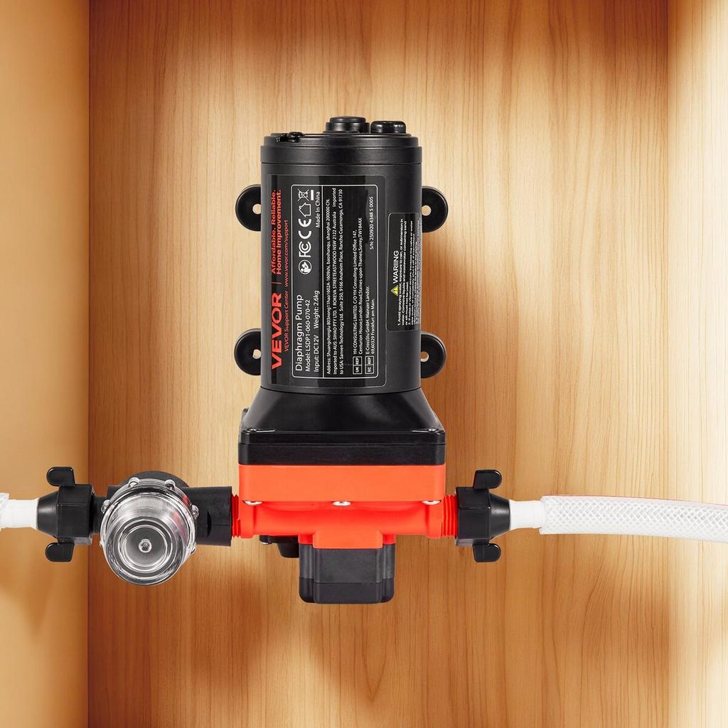 RV Water Pump, 12V DC 6 GPM (22.7 L/min), 4-Chamber Self-Priming Diaphragm Water Pump with Automatic Pressure Switch, 70 PSI Max Pressure, On Demand