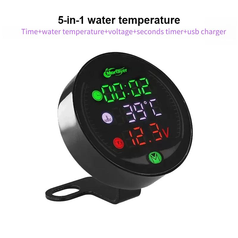 9-24V Waterproof 5-In-1 Motorcycle Led Night Vission Multi-function Voltmeter For Volatge Timer Temperature Usb Charger
