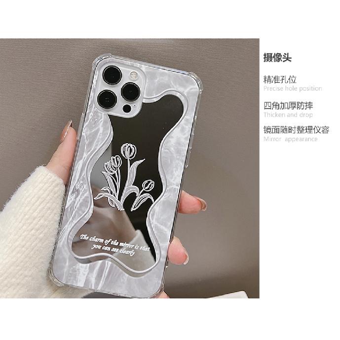 Minimalist floral mirror case for iPhone 16 Pro Max, iPhone 17, iPhone 15, iPhone 11, iPhone 8 Plus, and iPhone X