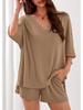 European & American Women's Summer Casual Two-Piece V-Neck Short-Sleeve Top and Shorts Set for Travel and Beachwear 2026