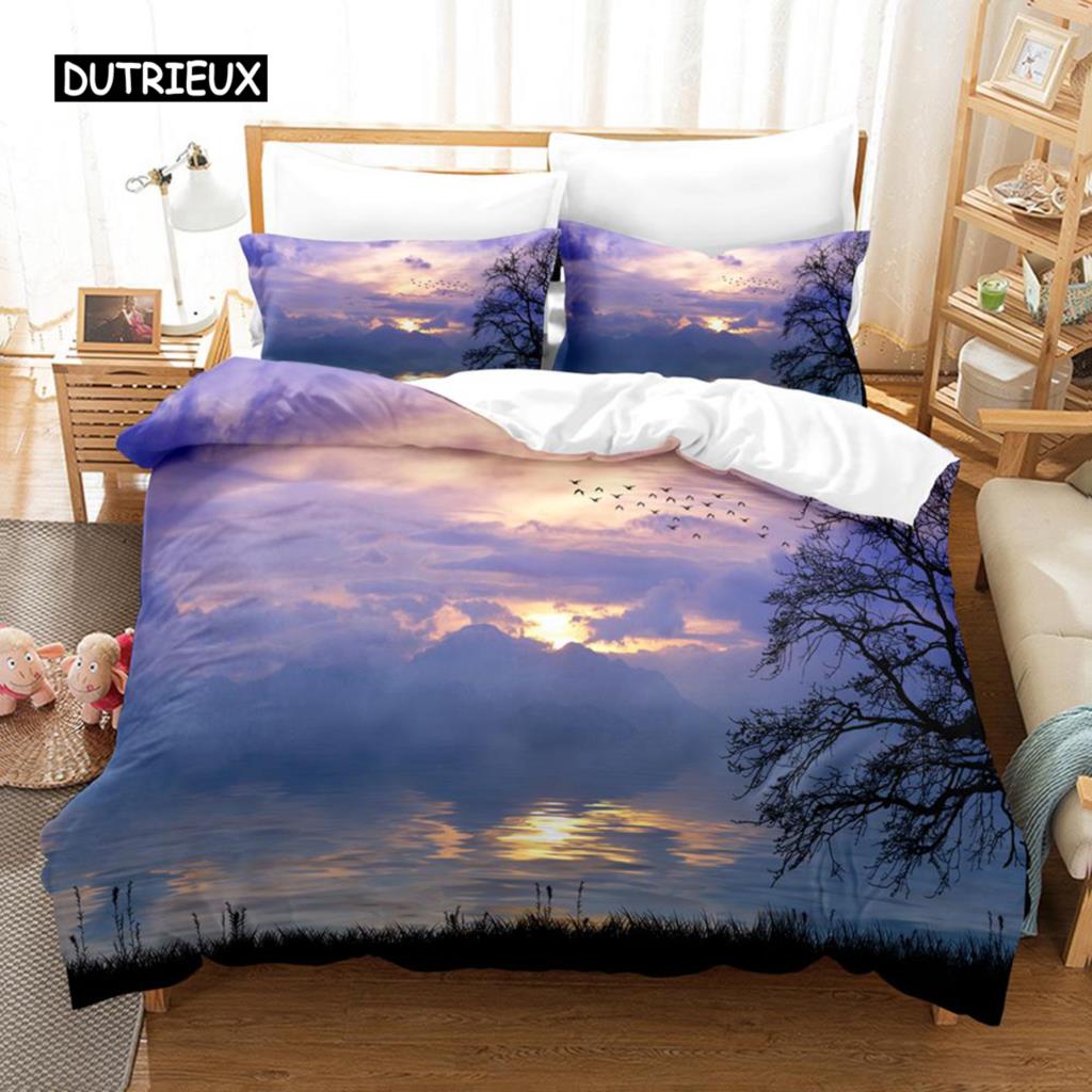 Natural Landscape Duvet Cover Set Blue Sky Lawn Flower Double Queen King Size 2/3Pcs Polyester Quilt Cover for Kids Teens Adults