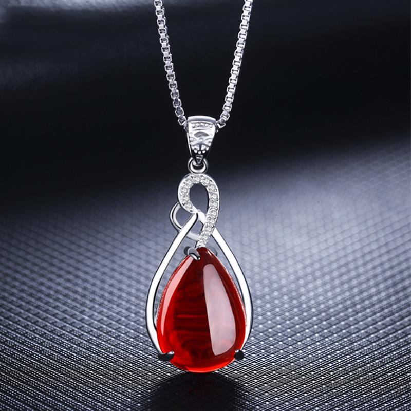 Teardrop Green Chalcedony and Diamond Emerald Necklace for Women