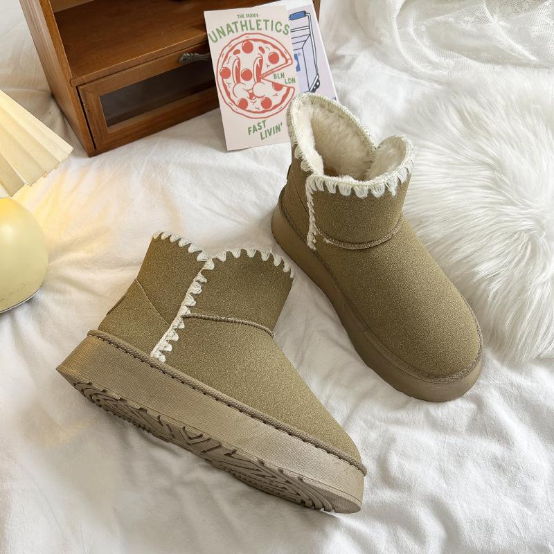 

Platform snow boots women s winter new casual fashion short tube piled thickened cotton shoes 41 хакі