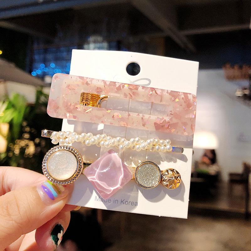 Fashion Acrylic Pearl Hair Clips Set Sweet Flower Hair Barrettes For Women Girls Korean Geometric Hair Accessories Jewelry