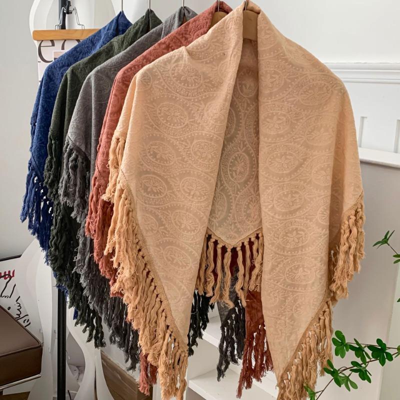 Winter Scarf New Fashion Men's and Women's Knitted Shawl Scarf Neck Piercing Large Triangle Scarf Shoulder Tassel Shawl Outside