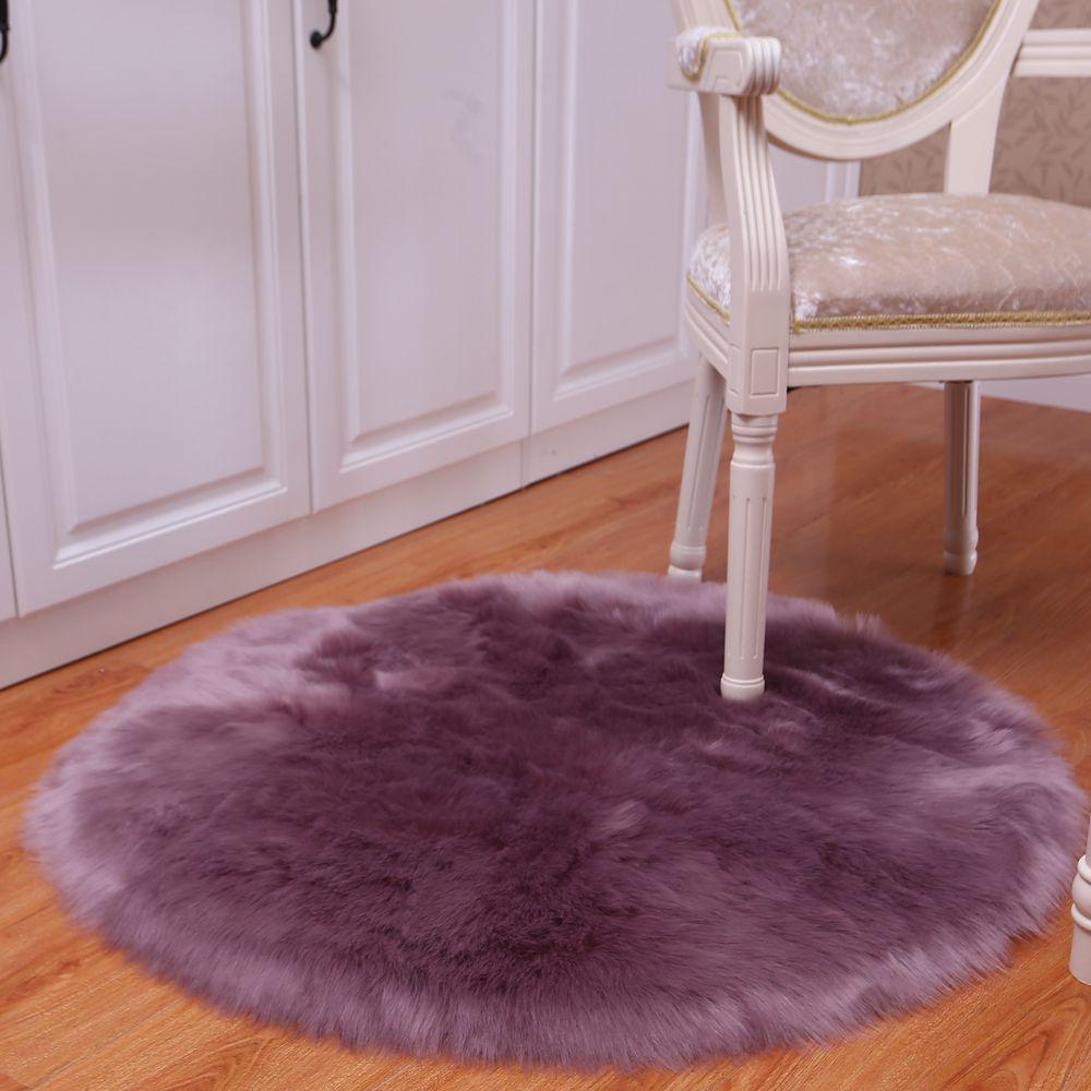 2026 Modern Plush Round Rug: Fluffy Imitation Wool Cushion for Bedroom, Bay Window, Living Room Chair, or Sofa.