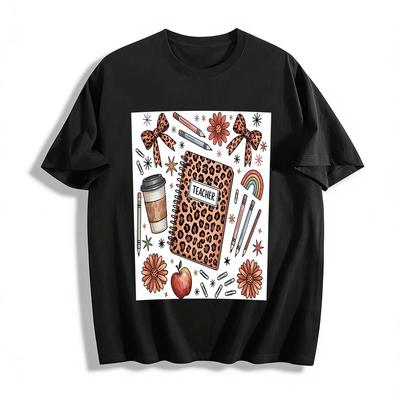 Leopard Print Teacher Themed Casual Top For Women Pure Cotton T-shirt