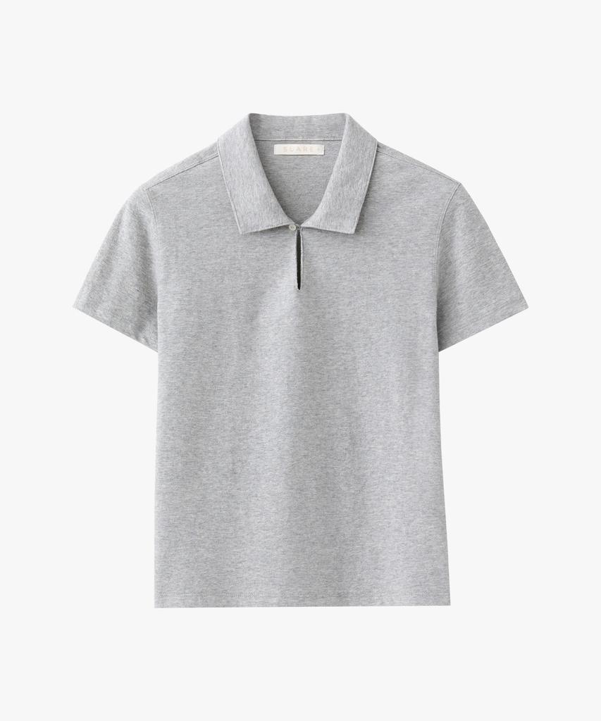 SUARE WOMEN Button Collar Half Sleeve Melange Gray