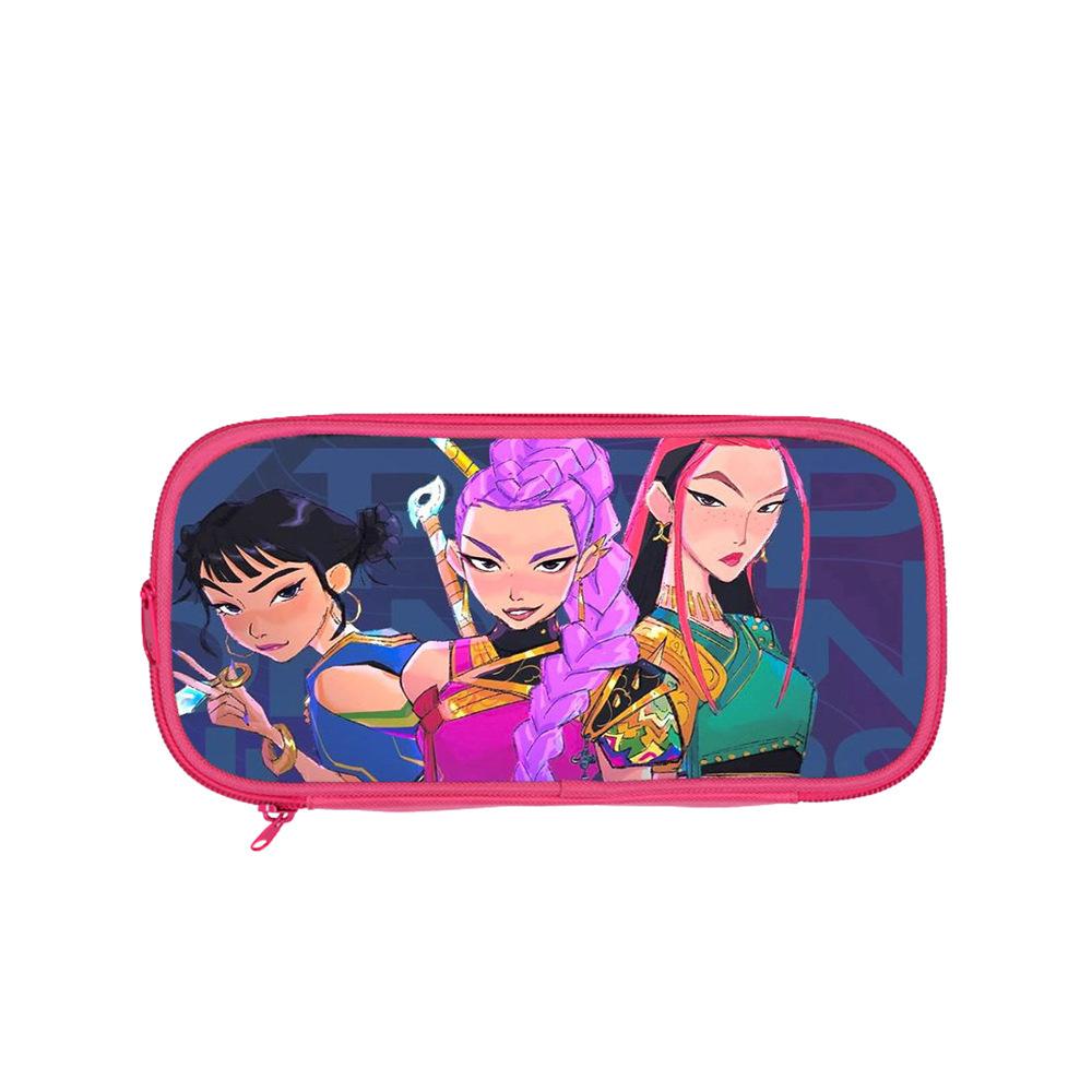 Huntrix Kpop student pink double-layer pencil bag Kpop witch hunting girl group student storage stationery bag pencil bag