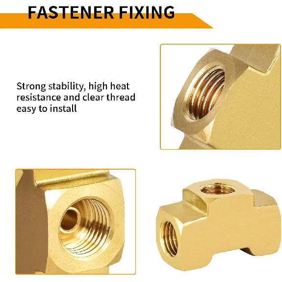 MuHize Raccordo a T per Tubo Freno 4 Pezzi - Tubo da 3/16" x 3/8"-24 UNF | Connettore a T in Ottone SAE/DOT per Sistemi a Doppio Svaso | Raccordo a 3 Vie a Prova di Perdita per