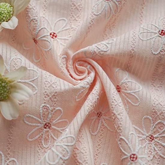 IRIZ Daisy Embroidered Jacquard Cotton Fabric, Precut 140 Cm Width × 95 Cm Length, Pink