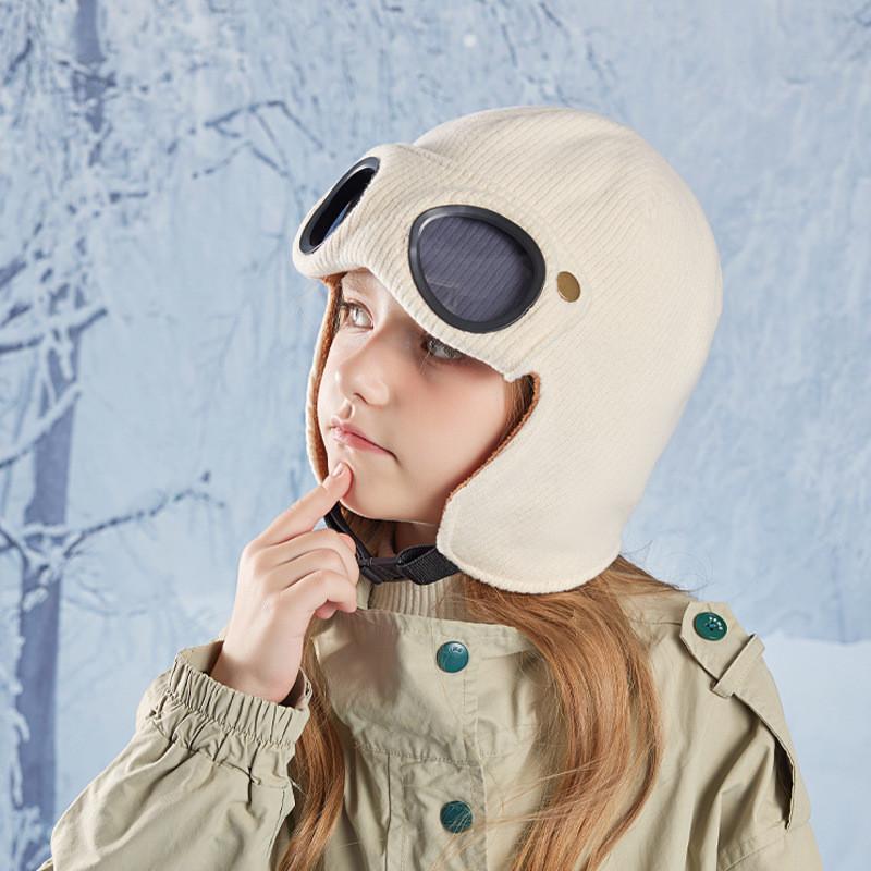 

Winter Childrens Fleece Lined Flight Cap With Windproof Earmuff For Outdoor Play Ivory