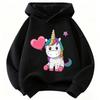 Classic children's comfortable hooded shirt with cute unicorn print, fashionable for sports,long-sleeved, casual pullover hoodie