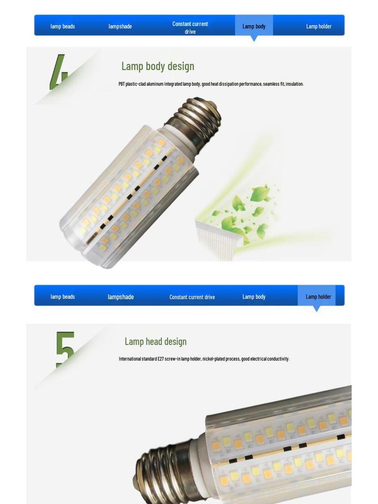Oulanwei LED Corn Bulb E14/E27 Base Energy-Saving Bright Chandelier Lamp with Three-Color Change