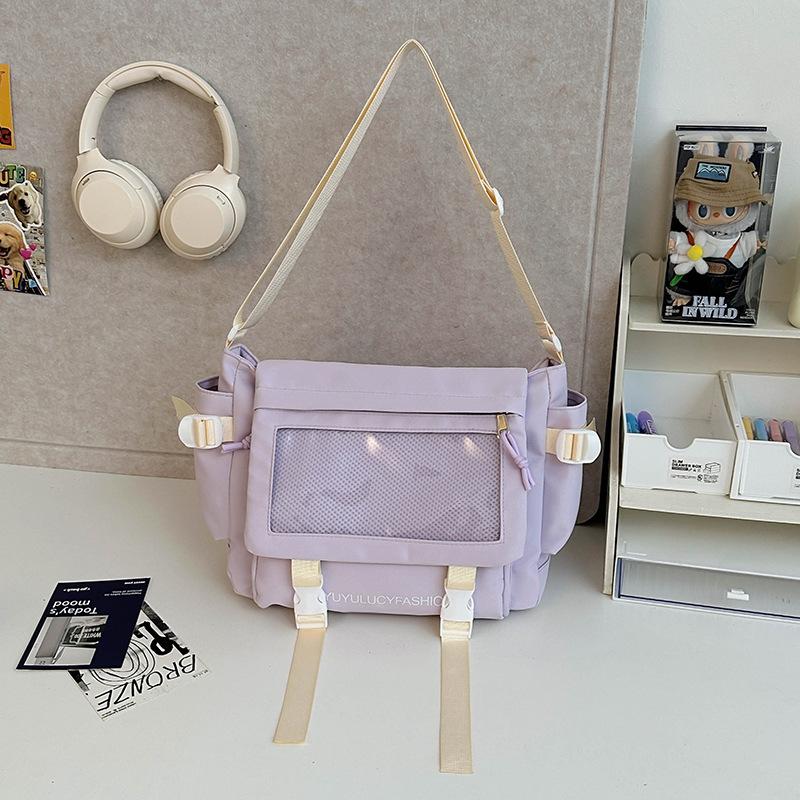 School bag, college style, versatile, simple and large-capacity class, mail carrier bag, student transparent one-shoulder casual oblique span bag